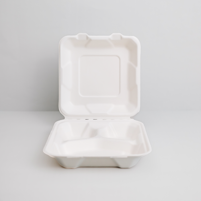 Hamburgueira biodegradável 750ml quadrada c/ 3 compartimentos