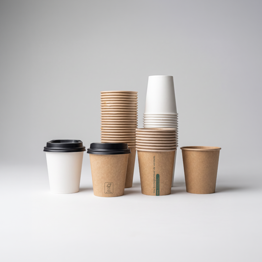 Grupo de copos biodegradáveis Terraw 180ml com tampa