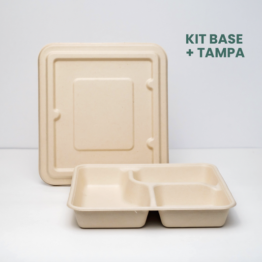 Kit marmita 1200ml c/ 3 compartimentos c/ tampa