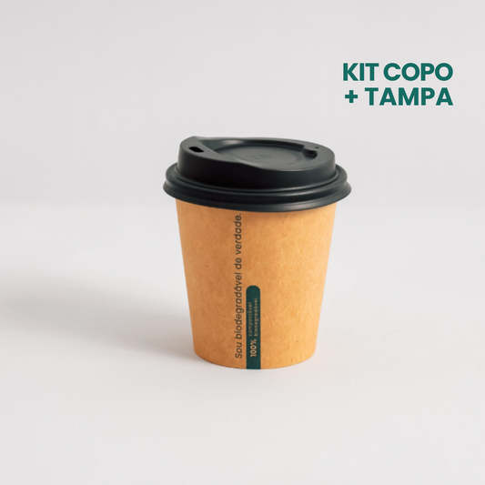 Kit copo 180ml c/ tampa biodegradável
