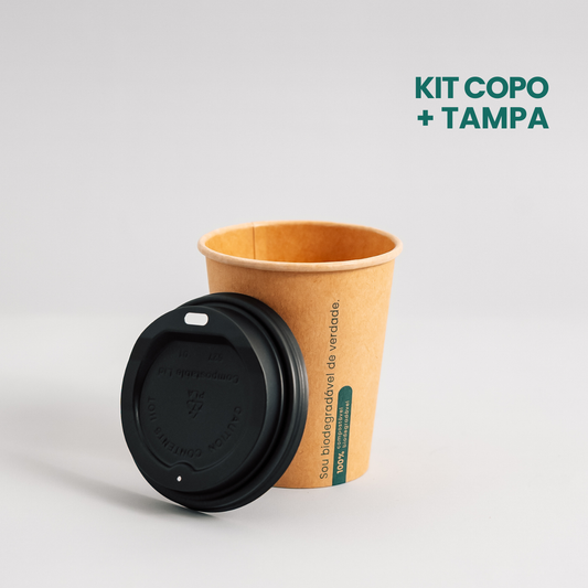 Kit copo 240ml c/ tampa biodegradável