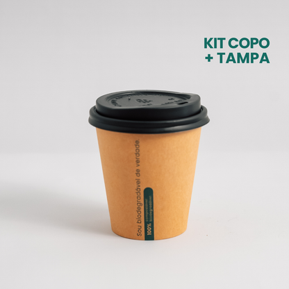 Kit copo 300ml c/ tampa biodegradável