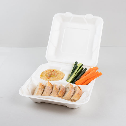 Hamburgueira biodegradável 750ml quadrada c/ 3 compartimentos